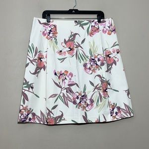 Joe Fresh Midi A-Line Skirt Floral Print White Pink Lightweight Skirt Sz 16